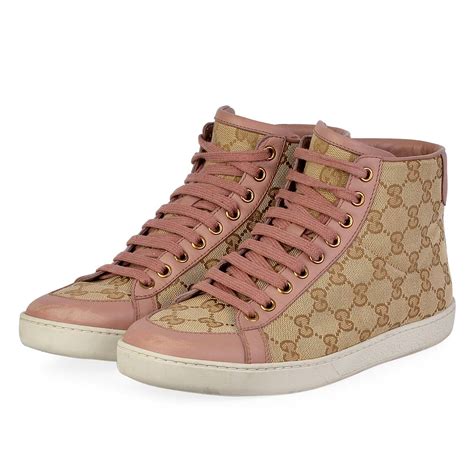 girl gucci pink shoe with studs at top|pink gucci sneakers high top.